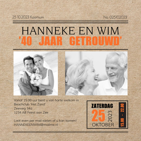 Jubileum uitnodiging 40 jaar getrouwd kraft