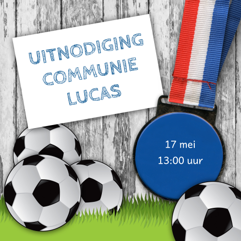 Communie uitnodiging voetbal met medaille