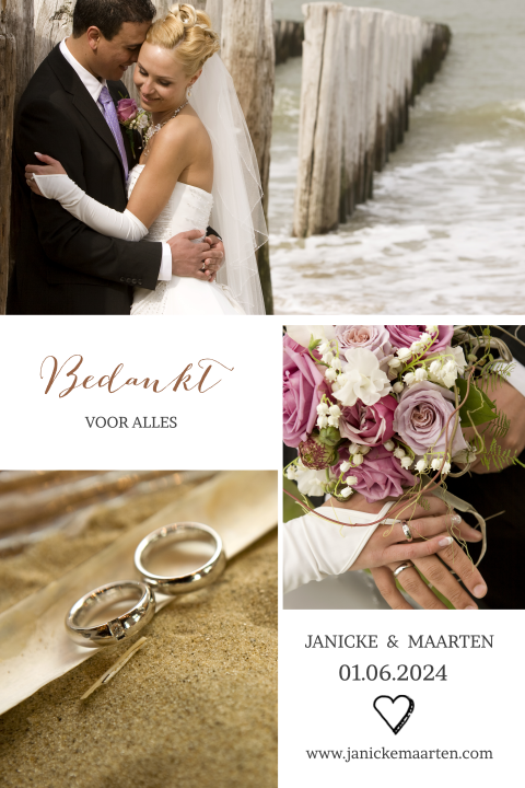 Trendy bedankt kaart met fotos in beige