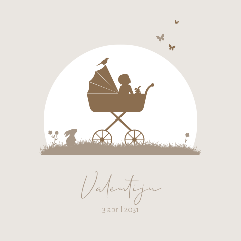 Geboortekaartje silhouet jongetje in kinderwagen