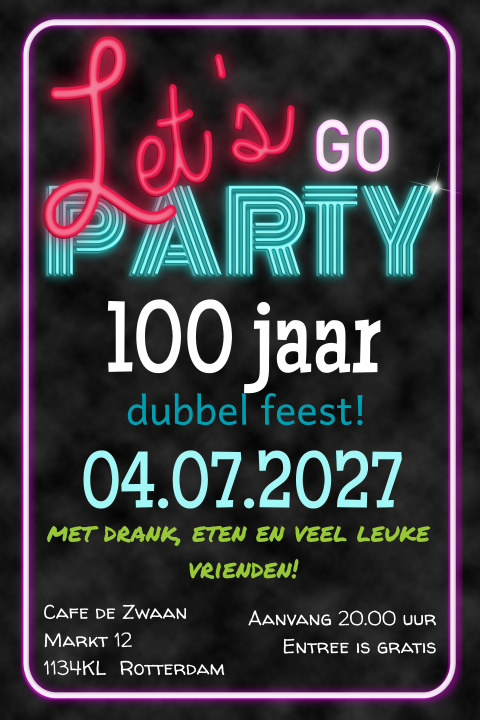 Hippe uitnodiging samen 100 verjaardag in neon met leuke kleuren