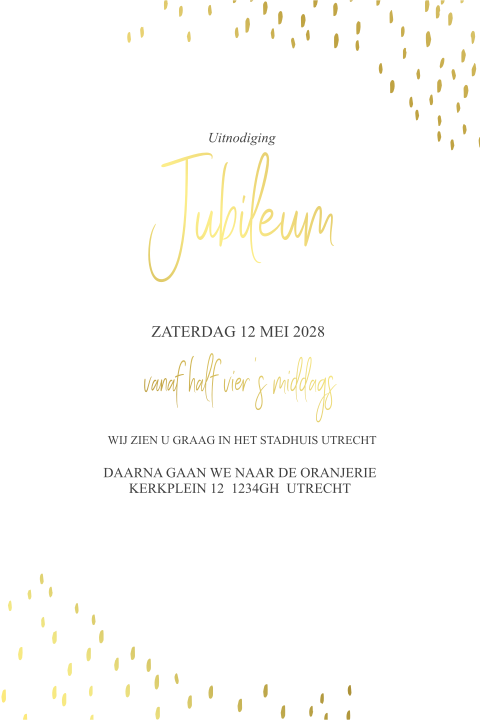 Jubileum uitnodiging stipjes met goudfolie