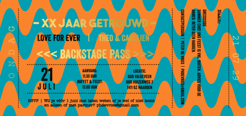 Ticket jubileum uitnodiging vrolijk met foliedruk