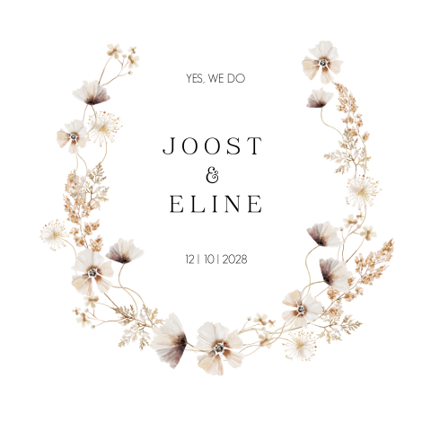 Prachtige trouwkaart met bloemen in warme kleuren