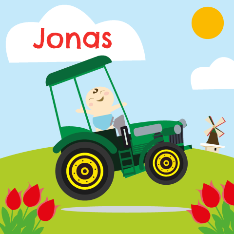 Hollands geboortekaartje jongen met tractor en molen