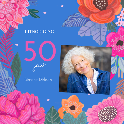 Uitnodiging verjaardag vrouw 50 jaar met gekleurde bloemen