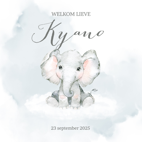 Geboortekaartje olifant jongen water color