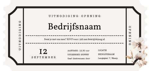 Uitnodiging ticket bedrijfs bedrijfspand opening