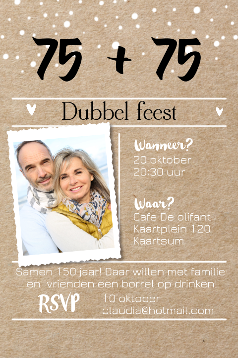 Uitnodigingskaart dubbel feest samen 150 jaar