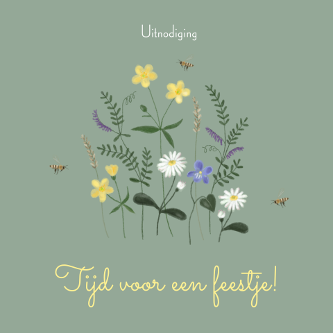 Verjaardagsuitnodiging veldbloemen en bijen