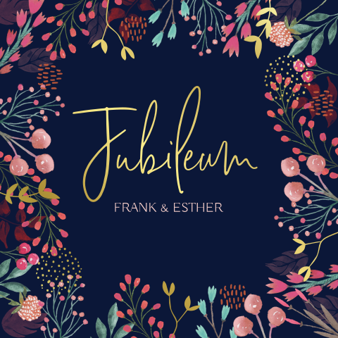 Jubileum bloemen kaart botanisch goudfolie