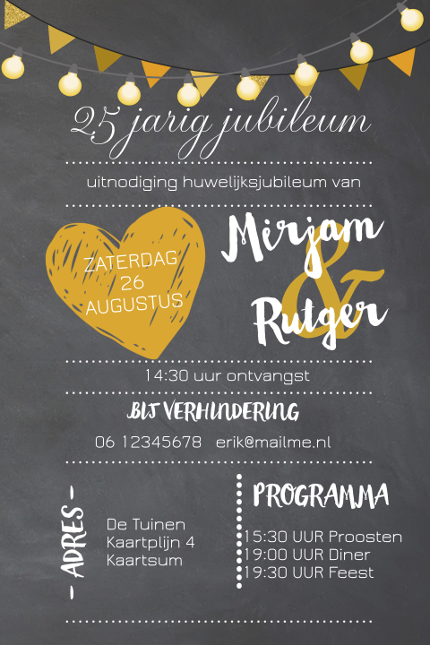 Super hippe uitnodiging feestje 25 jaar getrouwd jubileum