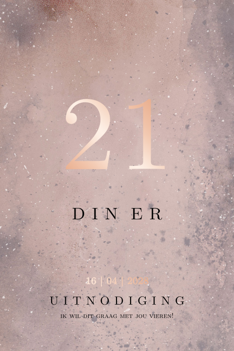 Uitnodiging 21 diner roze met rose folie
