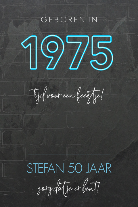 Uitnodiging geboren in 1975 50 jaar neon-licht