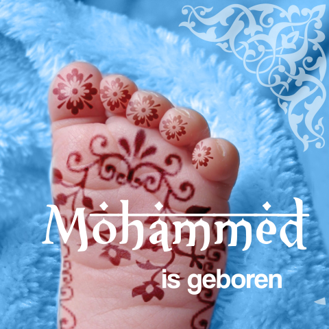 Arabisch jongens geboortekaartje henna voetje op blauwe achtergrond