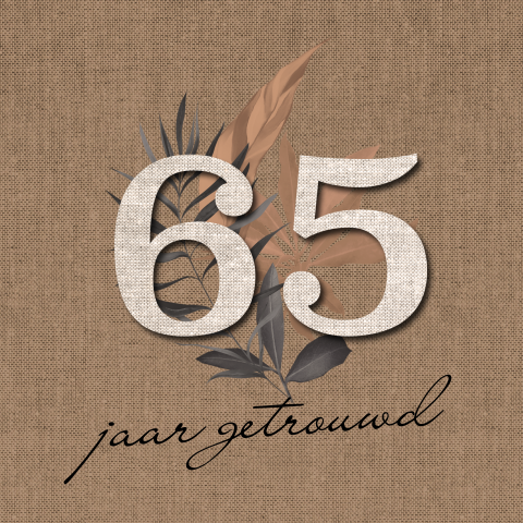 Uitnodiging 65 jaar getrouwd linnen look met blad