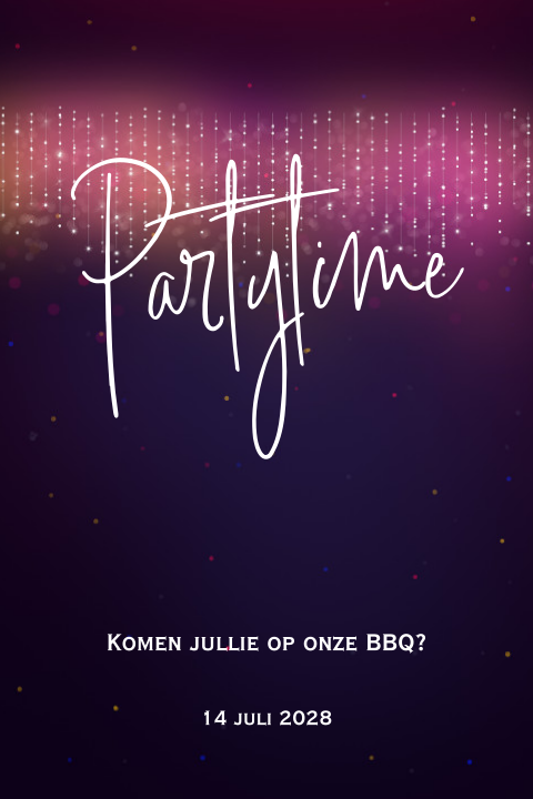 Moderne uitnodiging bbq paars met lichtjes