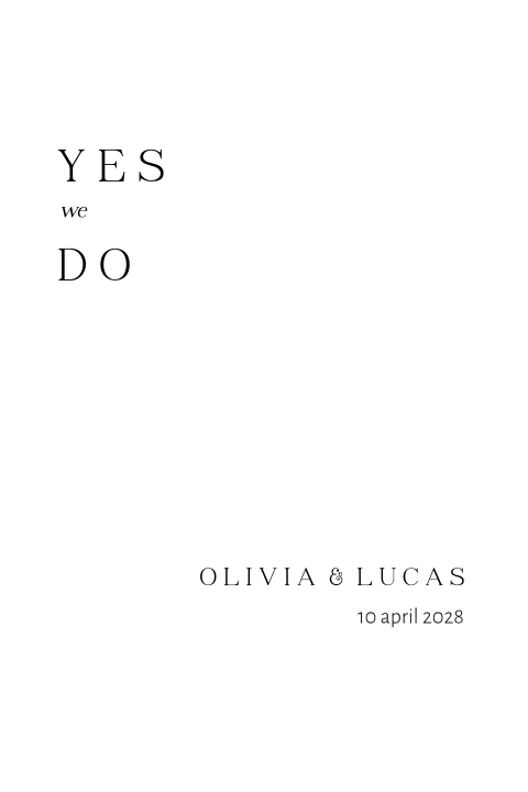 Trouwkaart clean ontwerp minimalistisch zwart wit