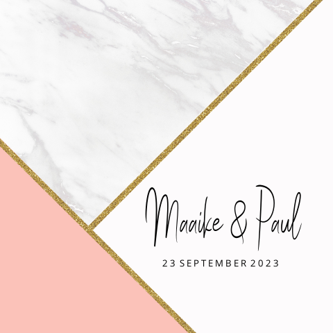 Moderne trouwkaart met marmerlook en goudrandjes