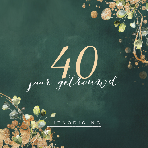 Watercolor uitnodiging jubileum 40 jaar groen goud look 