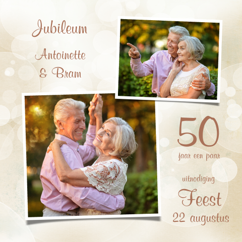 Uitnodiging jubileum fotocollage bubbels 50 jaar getrouwd