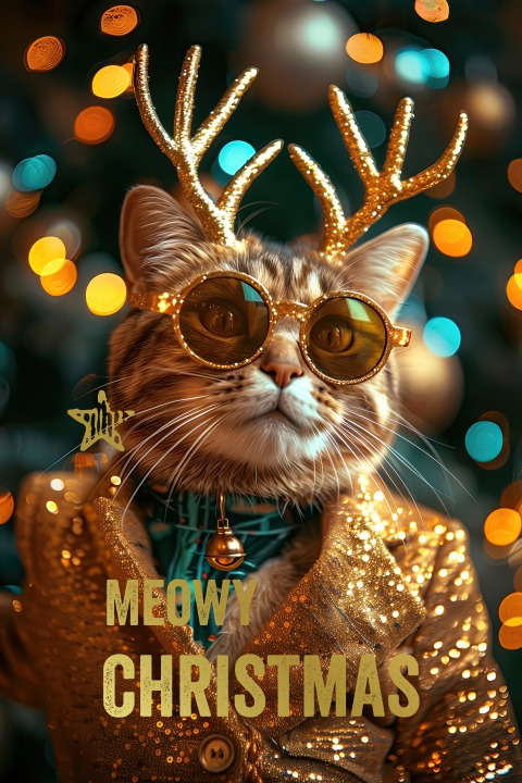 Kerstkaart Poes in Glitter colbert