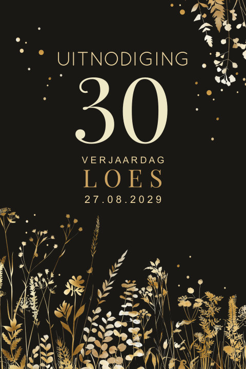 Uitnodiging 30 jaar verjaardag feestelijk met goudlook takjes