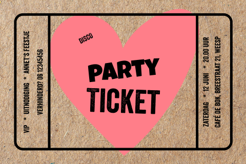 Feestelijke party ticket uitnodiging hart