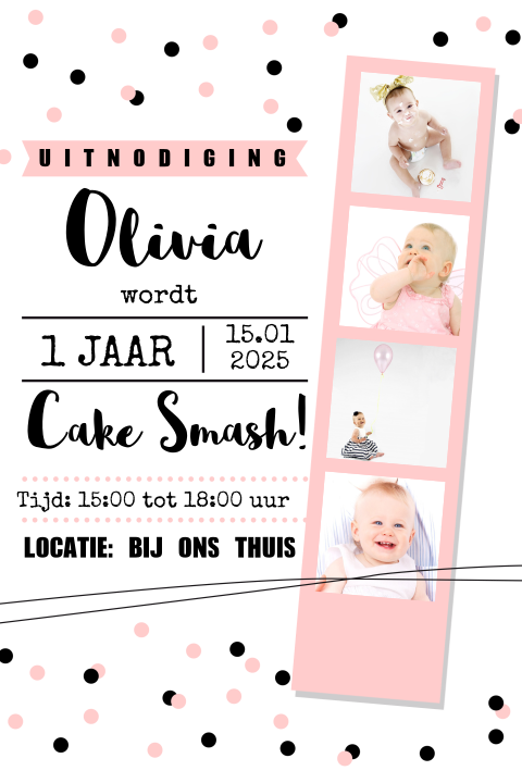 Kinderfeestje cake smash fotostrip roze
