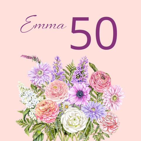 Uitnodiging voor een vrouw verjaardag met veel mooie bloemen