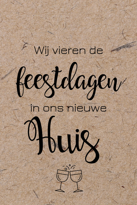Kerst verhuiskaart met icoontjes gedrukt op kraft-look papier