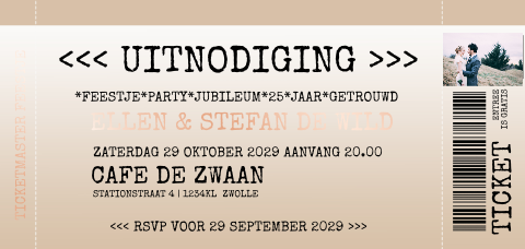 Hippe jubileum 25 jaar getrouwd uitnodiging ticket stijl