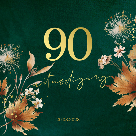 Uitnodiging verjaardag 90 jaar groen met bloemen