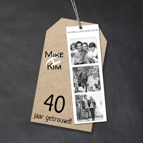 Stijlvolle uitnodiging 40 jaar getrouwd met fotostrip