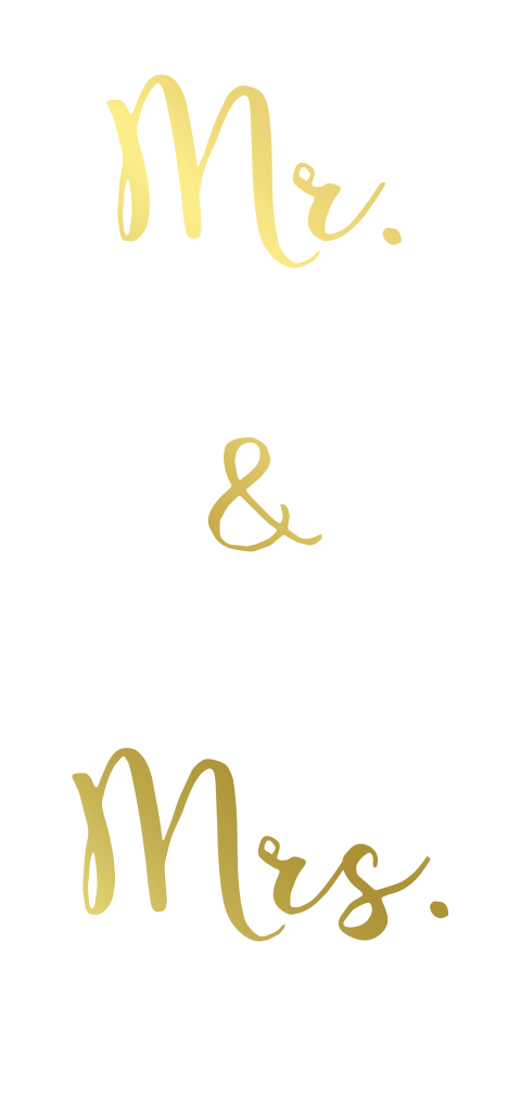 Foliedruk trouwkaart goud Mr en Mrs