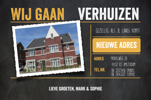 Verhuisbericht hip met krijtbord achtergrond