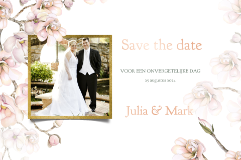Save the date magnolia roze wit