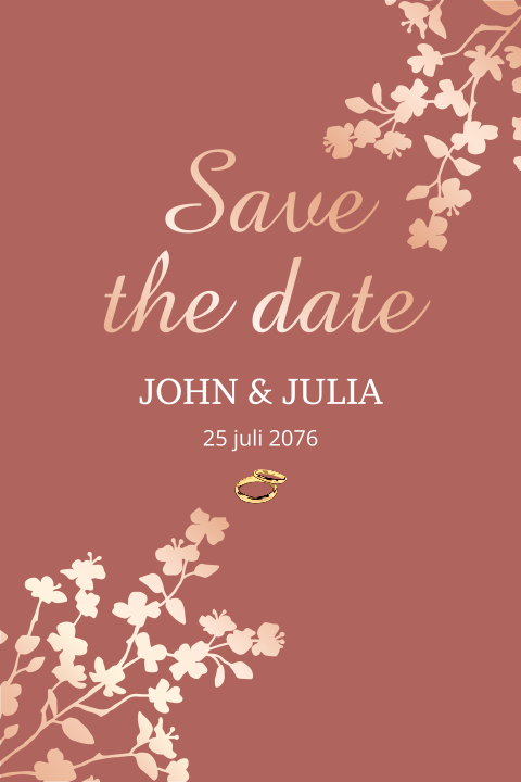 Save the date kaart trouwen met bloesemtak in folie