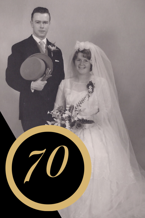 Uitnodiging 70 jaar getrouwd met jaartal en oude foto