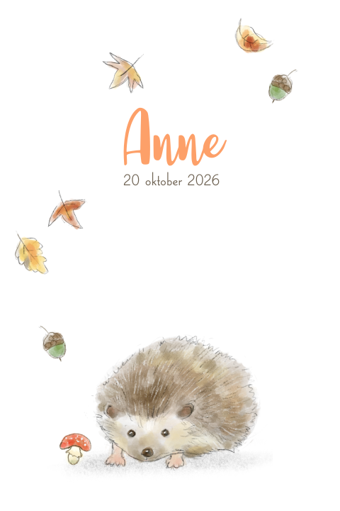 Geboortekaartje meisje egel herfst