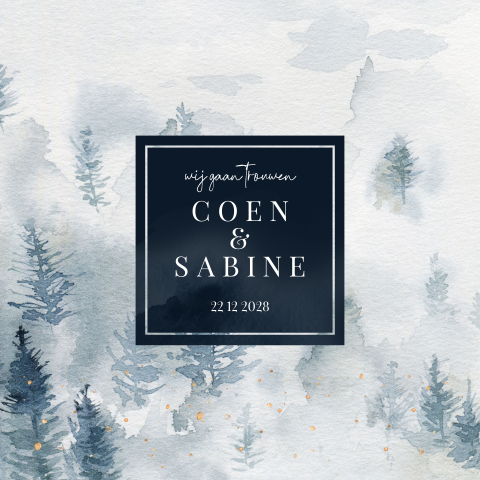 Trouwkaart winters thema met bomen aquarel