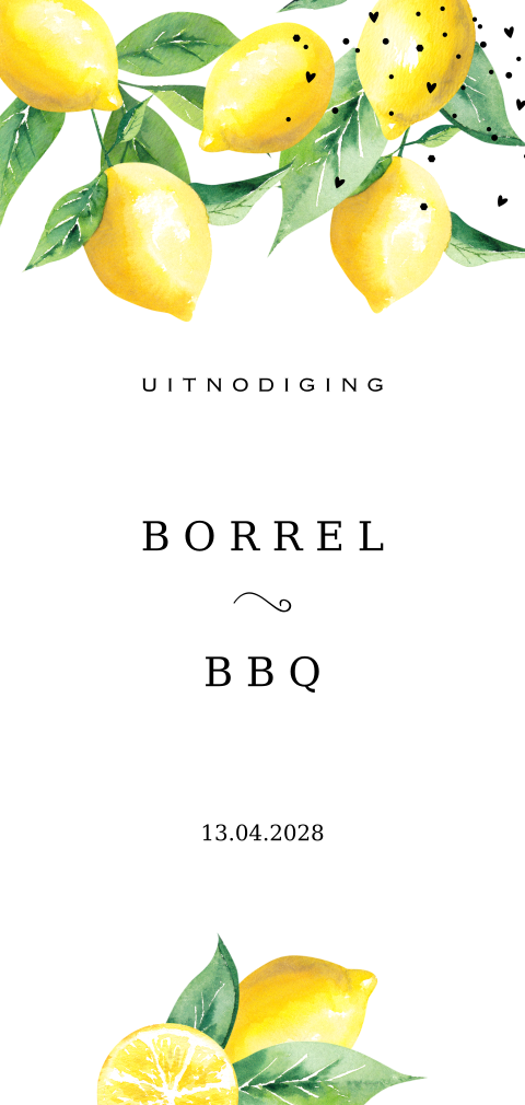 bbq borrel uitnodiging met ronde hoeken citroenen en blaadjes