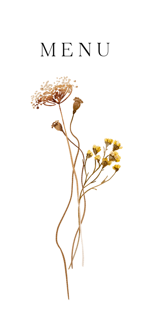 Menukaart met oranje kleurige bloemen