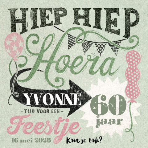 Hippe verjaardagsuitnodiging 60 jaar met stempel