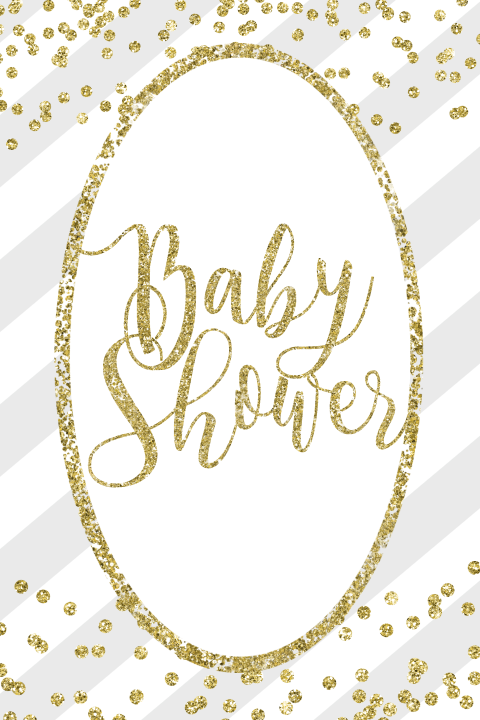 Babyshower uitnodiging in stijlvol grijs wit met gouden confetti