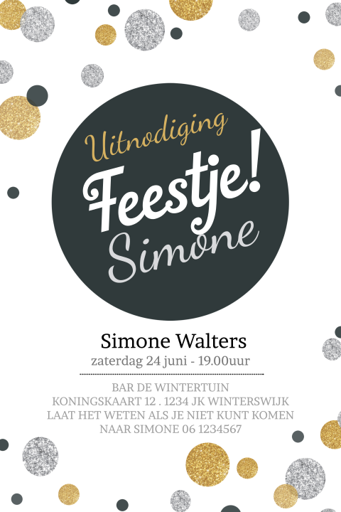 Uitnodiging met confetti in zilver en goudlook