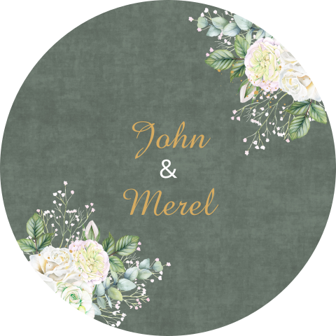 Sticker Trouwen met Namen en bloemen