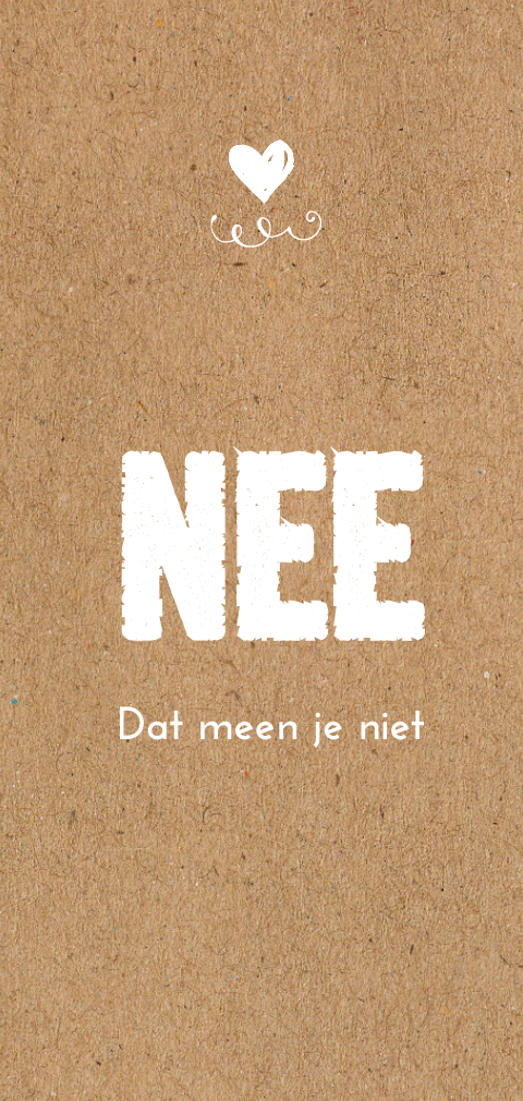 Grappige trouwkaart kraft-look met witte tekst NEE