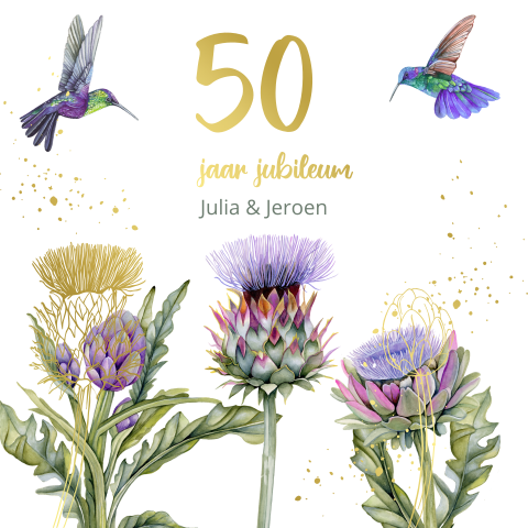 Uitnodiging 50 jaar getrouwd met artisjok hummingbirds