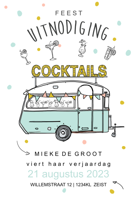 Uitnodiging verjaardag of feest met caravan met cocktail bar